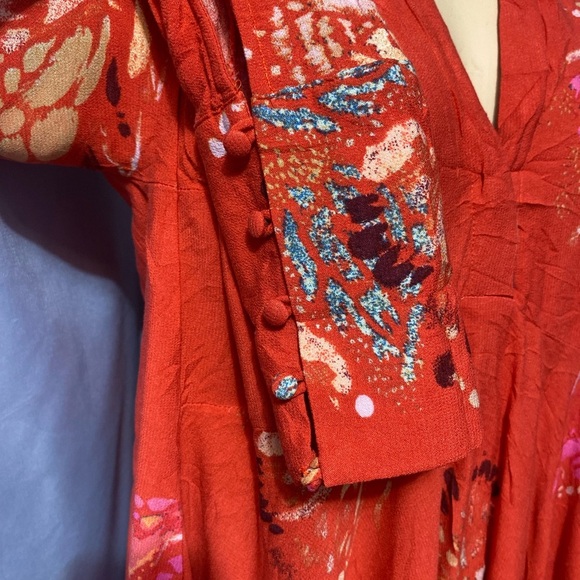 Free People Red Bell Sleeve Tunic with Mandarin Collar - Picture 6 of 13